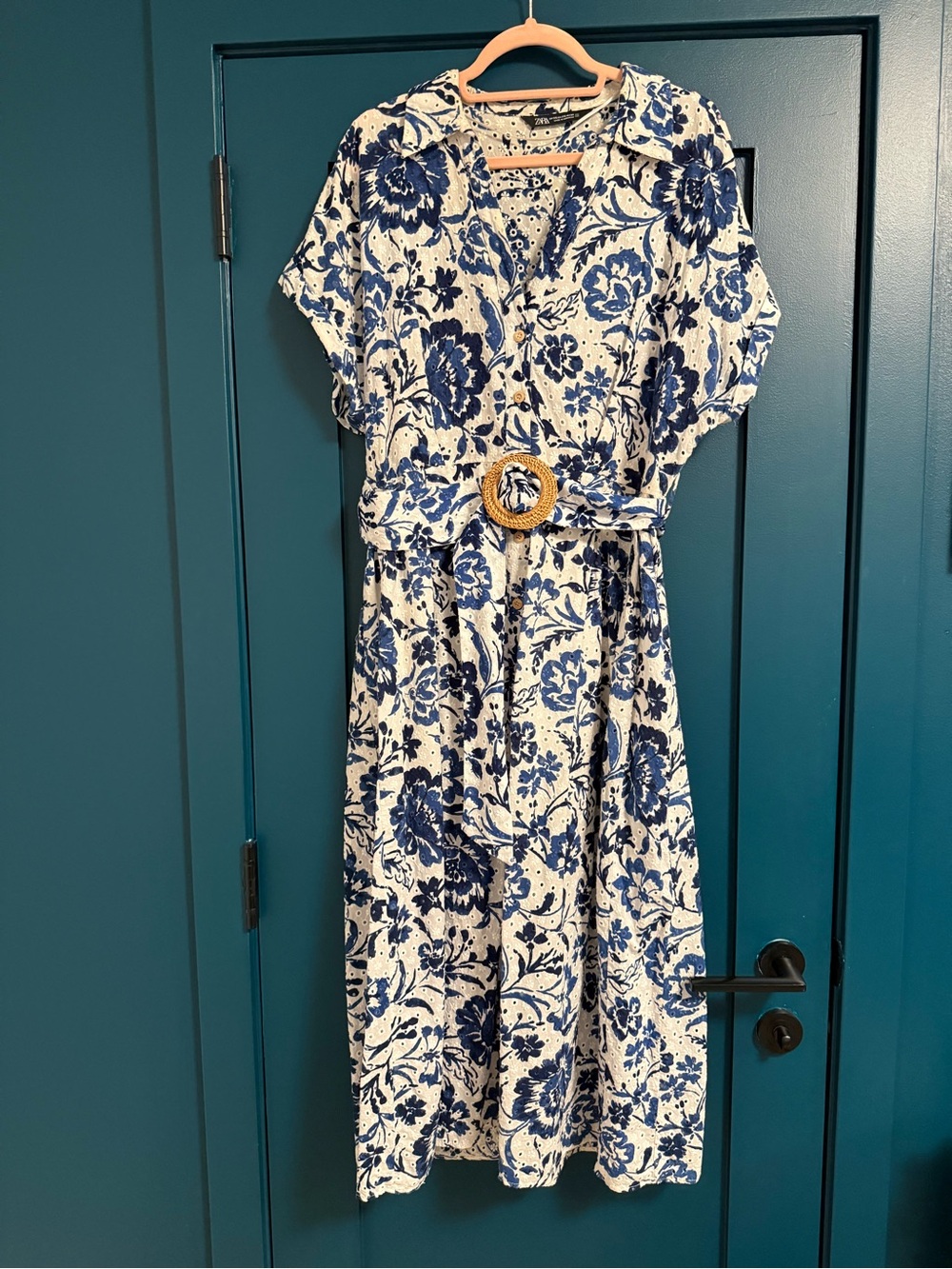 Zara Blue and White Floral Eyelet Maxi